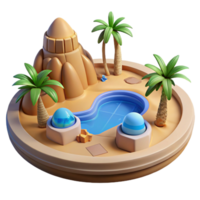 Oasis Pool Paradise 3D Render of Desert Island with Palm Trees and Pool png