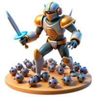 3d render do uma futurista cavaleiro derrotando explodindo objetos png