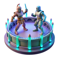 Epic Duel 3D Render of Futuristic Armored Warriors Clashing in Illuminated Arena png