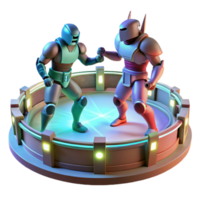 Futuristic Robot Showdown 3D Render of Armored Combatants in an Illuminated Arena png