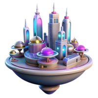 Futuristic Cityscape on a Spinning Top 3D Render of a Utopian Floating Metropolis png