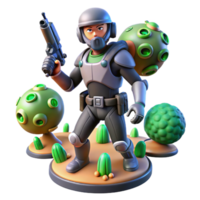 3D Render of Futuristic Soldier in Alien Landscape png