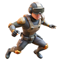 Futuristic Soldier in Action 3D Render of Cyborg in Dynamic Pose png