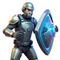 Futuristic Soldier with Advanced Shield A 3D Render png