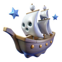 Ghost Ship Sailing Under Starlit Sky 3D Render of Whimsical Boat png