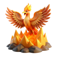 Mythical Firebird Rising from Flames 3D Render png