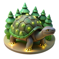 Glowing Turtle in a Forest Scene 3D Render png