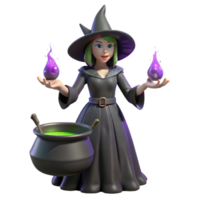 3D Render of a Cute Witch with Potion and Cauldron png