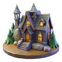 Enchanted Stone House 3D Model Fantasy Home with Tower and Trees png