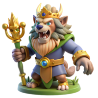 3D Render of a Lion King with Scepter png