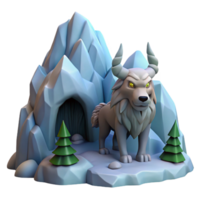 3D Render of a Wolf like Creature Near an Ice Cave png