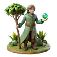 Fantasy Wizard with Staff and Magic Orb in 3D Render png