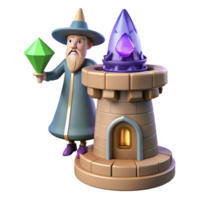 mago, gema, torre uma mágico 3d render png