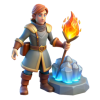 Fantasy Adventurer with Flaming Torch and Crystals png