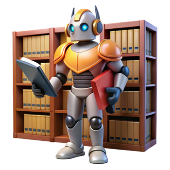 Robot Librarian A 3D Render of an Automated Archivist png