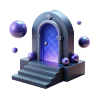 Mystic Doorway 3D Render of Archway with Steps and Floating Spheres png