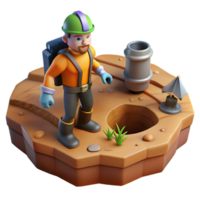 Worker Exploring a Hole in the Ground with Drilling Equipment png