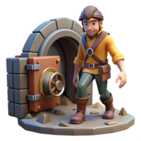 3D Render of Adventurer Exploring Cave with Vault png