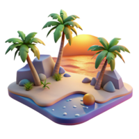 Sunset Beach Island Paradise 3D Render of Tropical Scene png