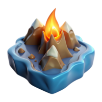 Island Volcano Flame 3D Render png