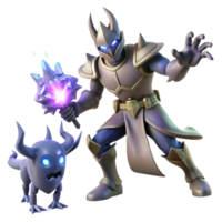 Fantasy Knight and Crystalline Creature A 3D Render of a Magical Duo png