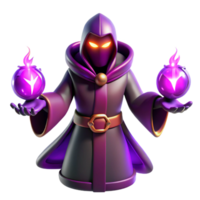 Dark Sorcerer with Flaming Globes 3D Render of a Fantasy Mage png