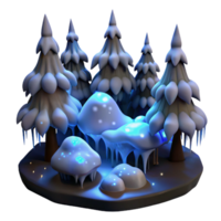 Enchanted Winter Forest 3D Render of Snowy Trees and Glowing Icicles png