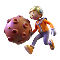 3D Render of Astronaut Running with Asteroid png