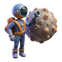Astronaut Exploring Asteroid A 3D Render png