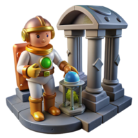Astronaut Exploring Ancient Ruins 3D Render of a Futuristic Spaceman at a Classical Temple png
