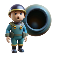 3D Render of Curious Cartoon Worker Exploring a Mysterious Deep Hole png