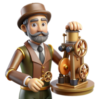 A 3D Render of a Victorian-Era Inventor with a Gear-Driven Machine png