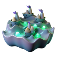 abstrato 3d render do navios em ondulado superfície com brilhando luzes png