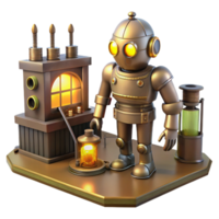 Steampunk Robot with Energy Source and Lantern png