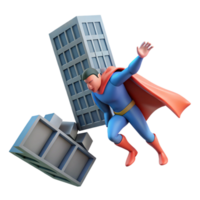 Superhero Saving Building 3D Render of a Disaster png