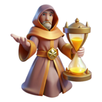 3D Render of a Wise Mage with an Hourglass png