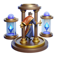 Mystic Crystals A 3D Render of a Figure Unveiling Ancient Relics png