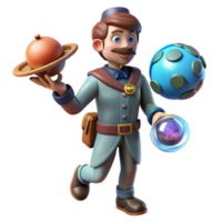 3D Render of a Cartoon Courier Delivering Celestial Objects png