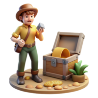 Explorer Discovering Treasure 3D Render of Adventure and Riches png