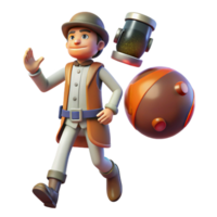 3D Animated Adventurer with Orb and Vial png
