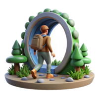 3D Render of Person with Backpack Entering Magical Portal to Unicorn png
