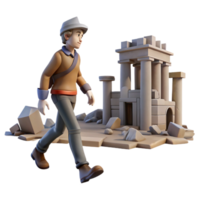 Exploring Ancient Ruins A 3D Render of an Adventurer Discovering an Old Temple png