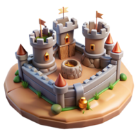Fantasy Castle 3D Model Fortified Structure, Tower Defense Game Asset, Cartoon Style, Medieval Architecture, Sandbox Game, Digital Asset, Low-poly, Game Art png