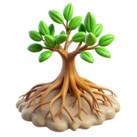 3D Render of a Lush Tree with Extensive Root System png