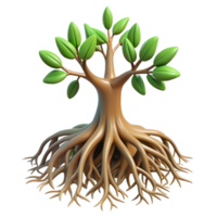 3D Render of a Tree with Extensive Root System png