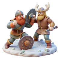 Cartoon Viking Warriors Battle Scene 3D Render of Two Vikings Fighting with Swords and Shields png