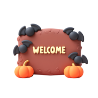 Cute Halloween Welcome Sign 3D Render with Bats and Pumpkins png