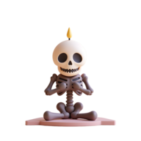 Cute Skeleton Candle Figurine 3D Render Peaceful Pose png