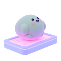 Adorable 3D Render of Happy Blob Character on Charging Pad png