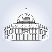 Dome of the Rock in Al-Aqsa mosque compound in Jerusalem outline art, abstract background vector